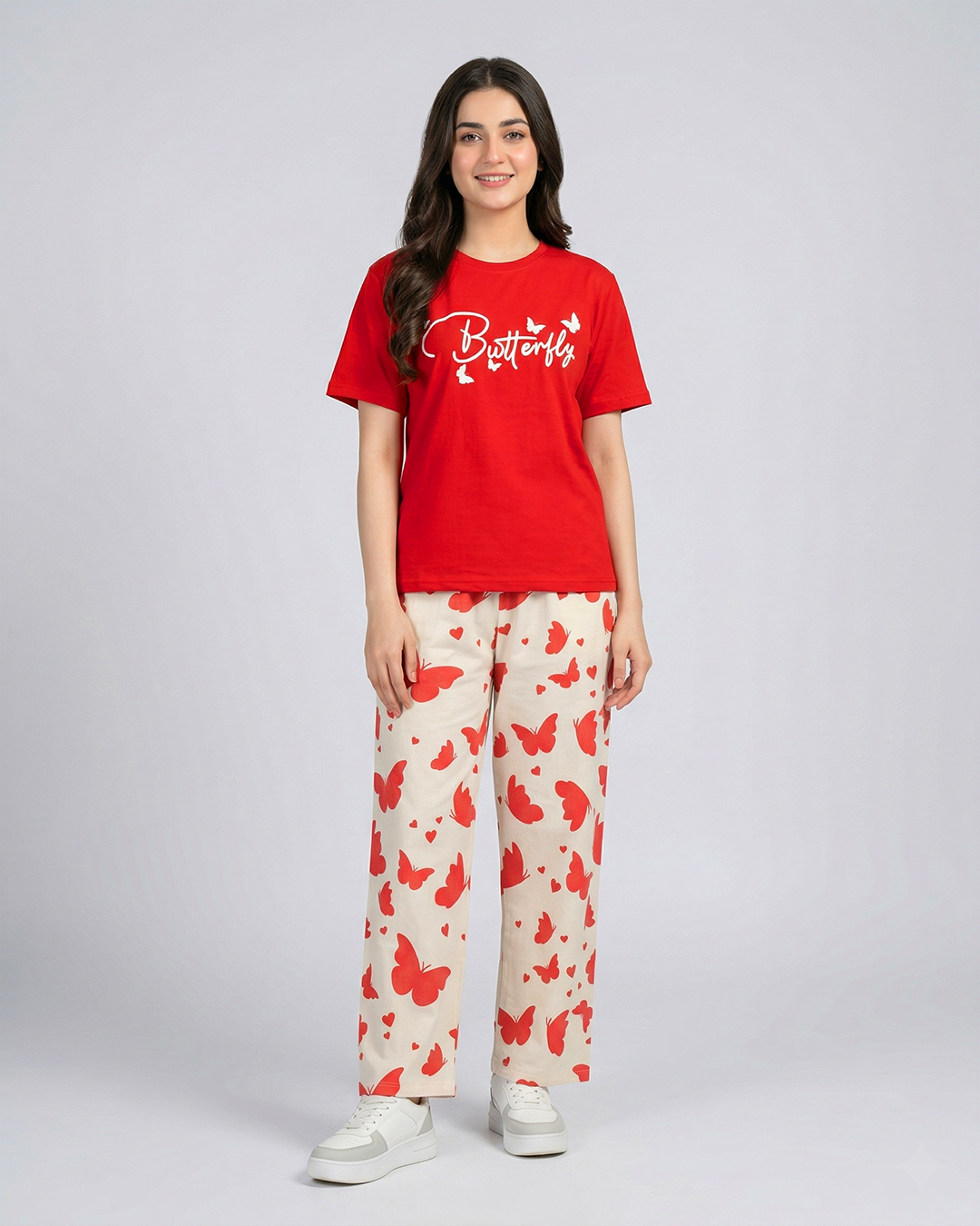 Mehroon Small Butterfly Printed Nightwear