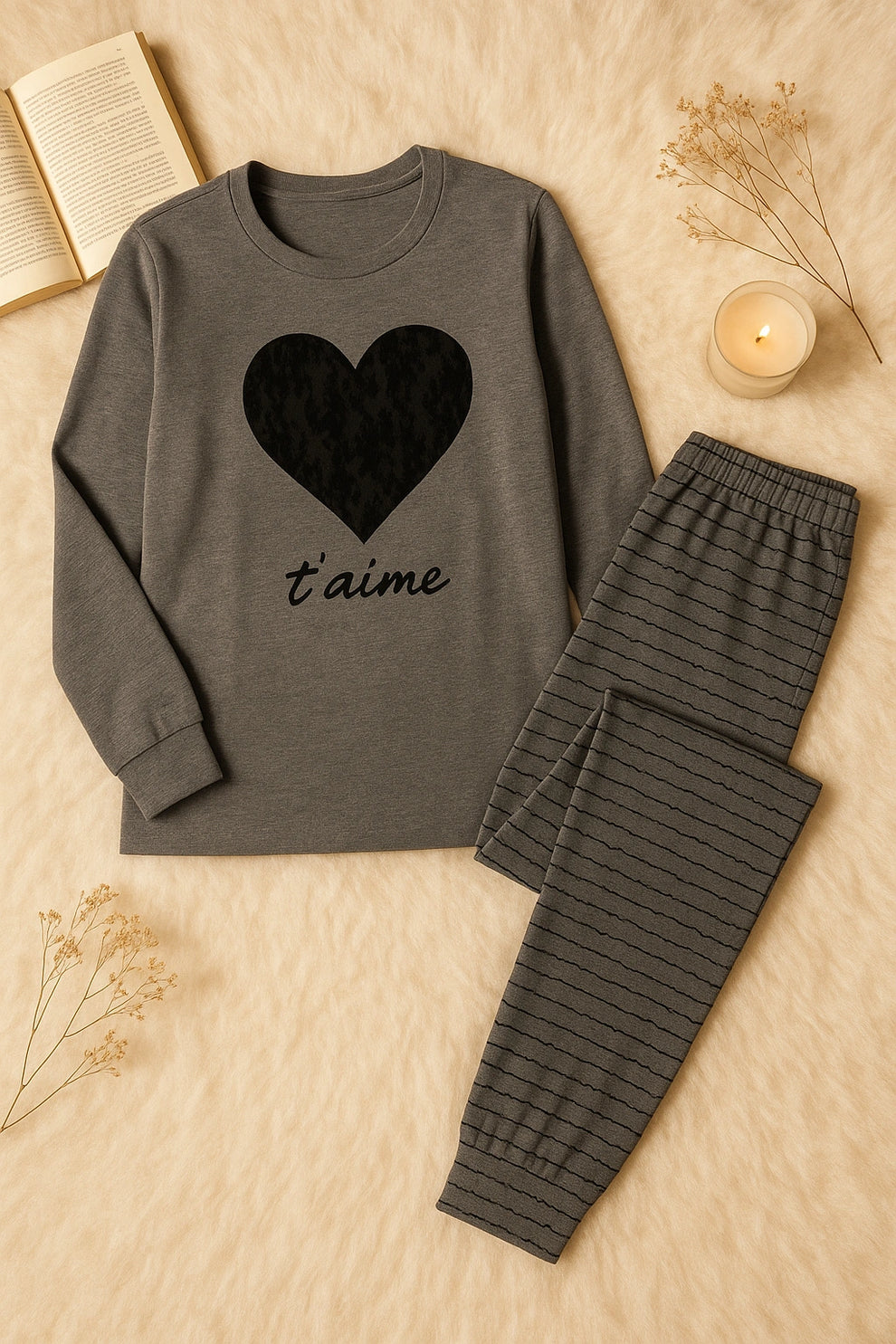 BLACK Double HEART NIGHTWEAR