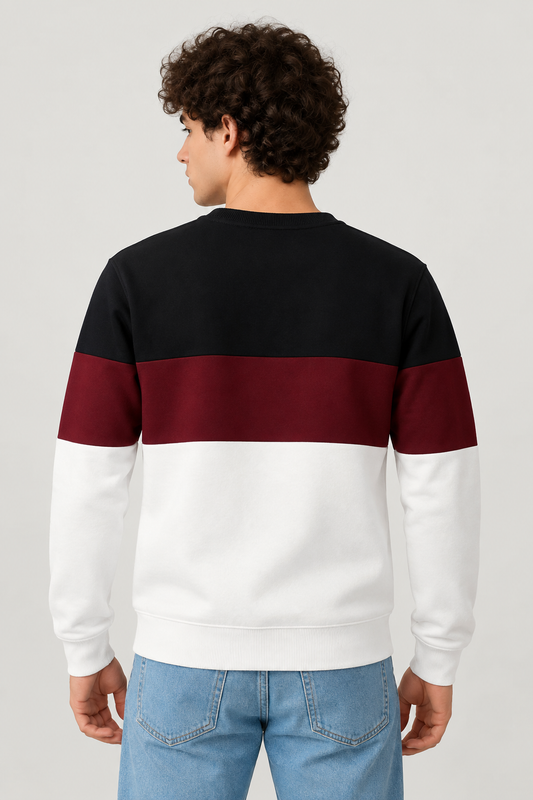 Black Maroon And White Panel Sweatshirt