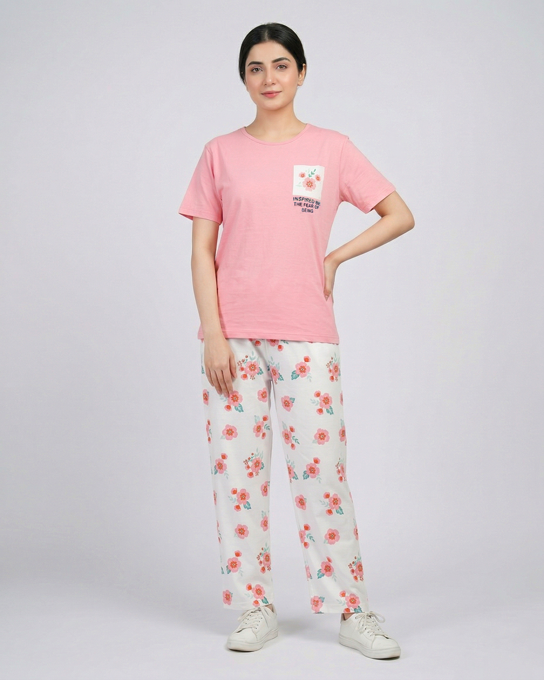 Pink Pocket Printed Nightwear