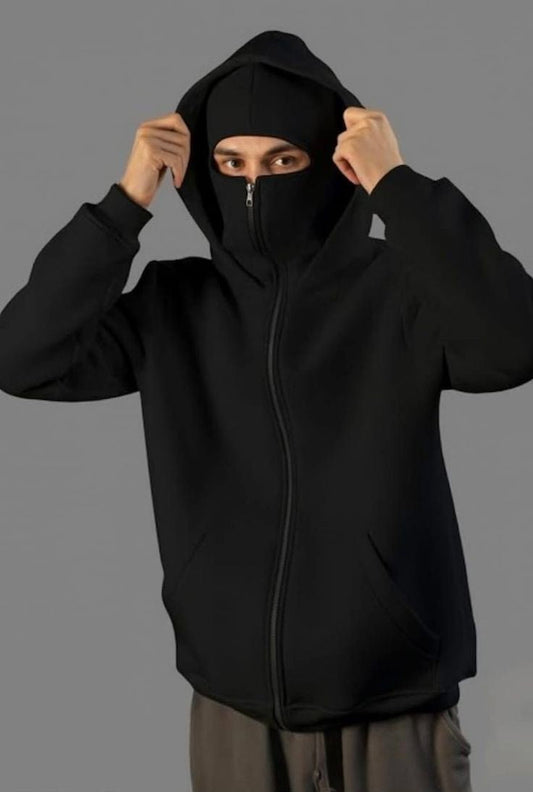 Ninja Balaclava Zipper Hoodie Jacket - BLACK