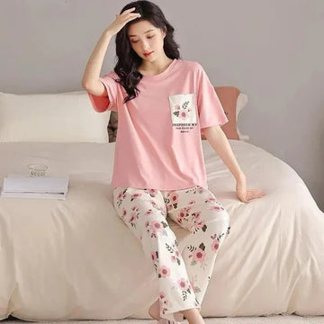 Pink Pocket Printed Nightwear