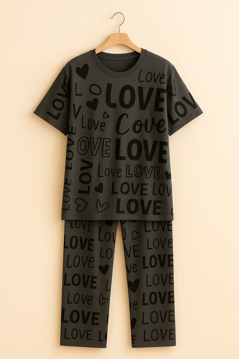 GRAY LOVE PRINTED NIGHTWEAR