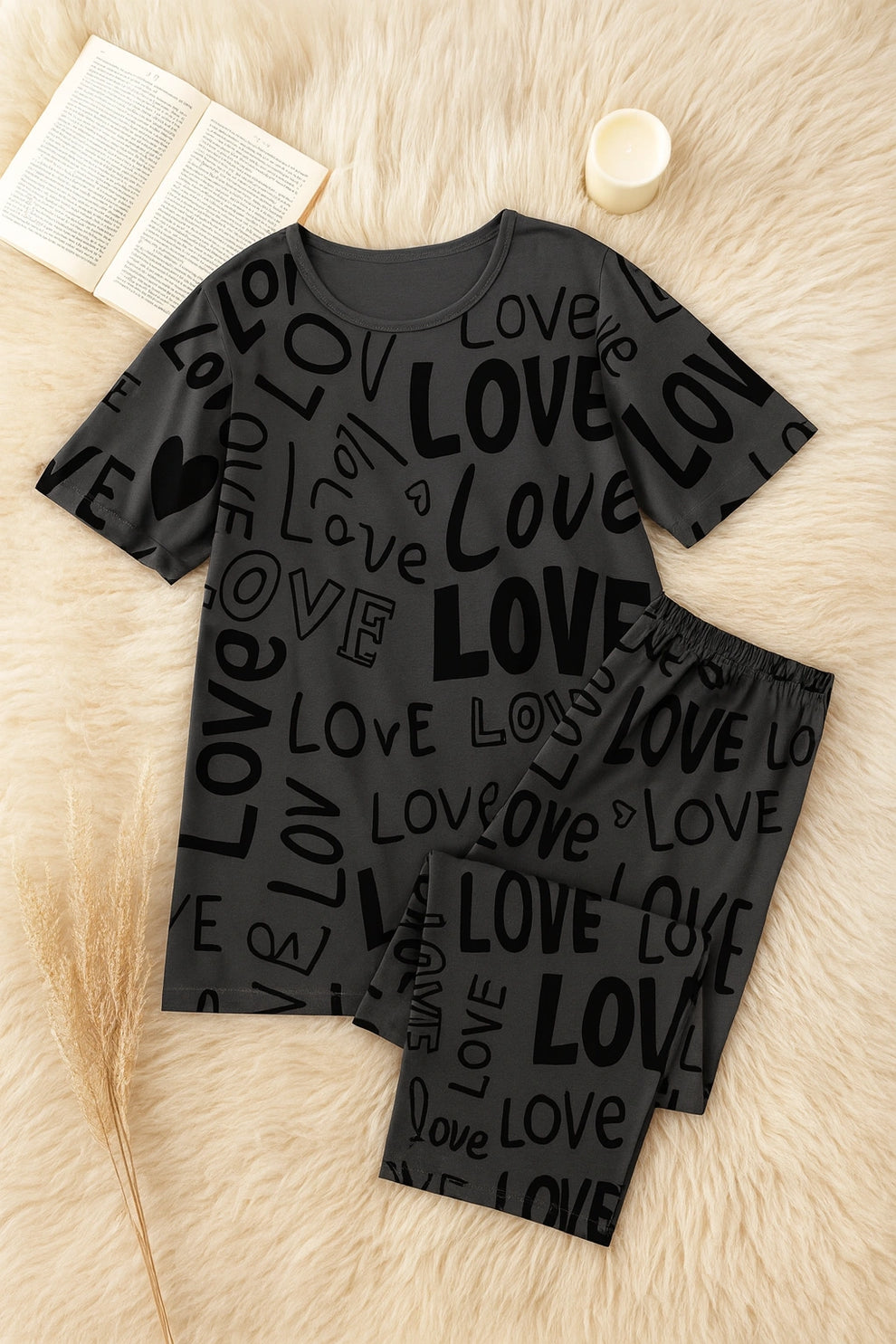 GRAY LOVE PRINTED NIGHTWEAR