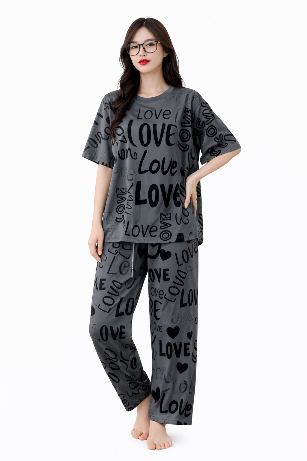 GRAY LOVE PRINTED NIGHTWEAR