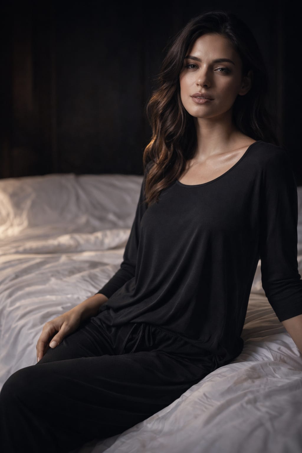 Deep Black Round Neck Night Suit