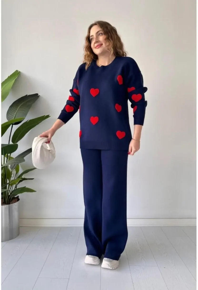 Cozy Heart Fleece Co-Ord Set – BLUE