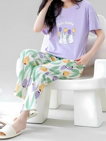 Cute Bunny Printed Nightwear