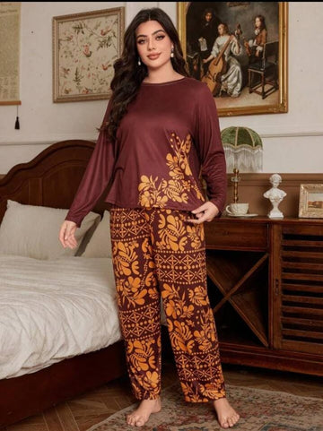 Maroon Leaves Printed NIGHTWEAR