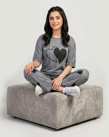 Double Heart Printed NightWear