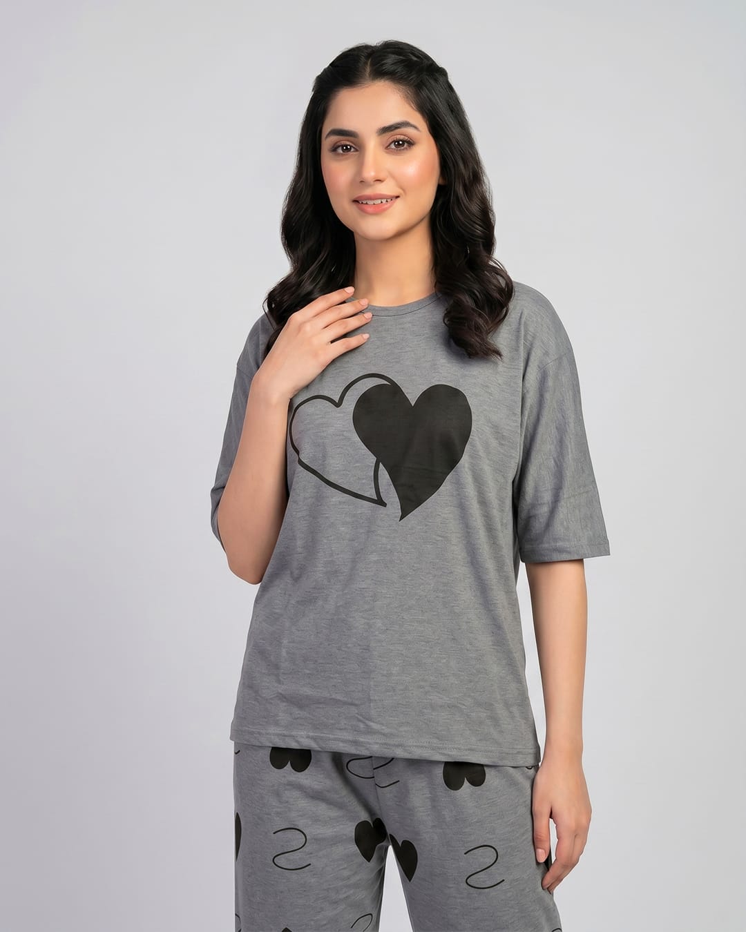 Double Heart Printed NightWear