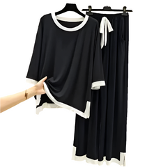 Black White Round Neck Plazzo  Made with soft & comfy Cotton Jersey