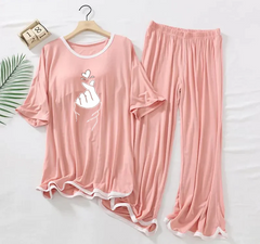 Rose Pink K-Pop Heart Half Sleeves Plazzo PJ Set
