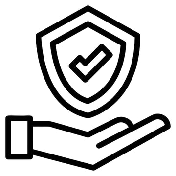 Icon of a hand holding a shield with a check mark, symbolizing protection or approval.