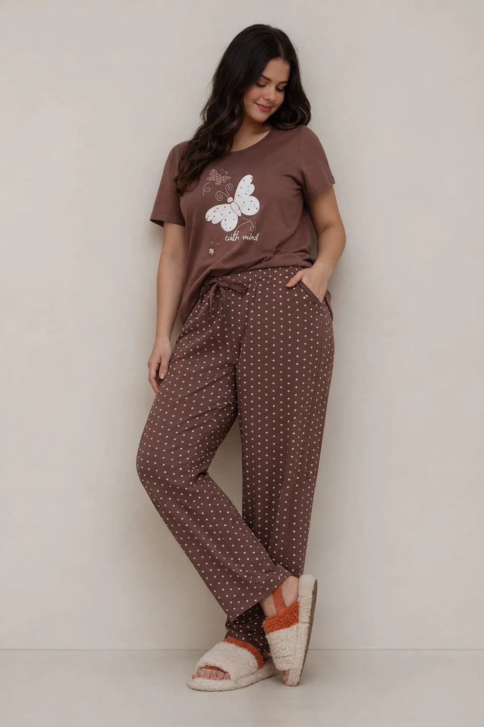Brown Butterfly Printed Nightwear