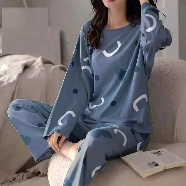 Blue Pattern Printed Nightwear