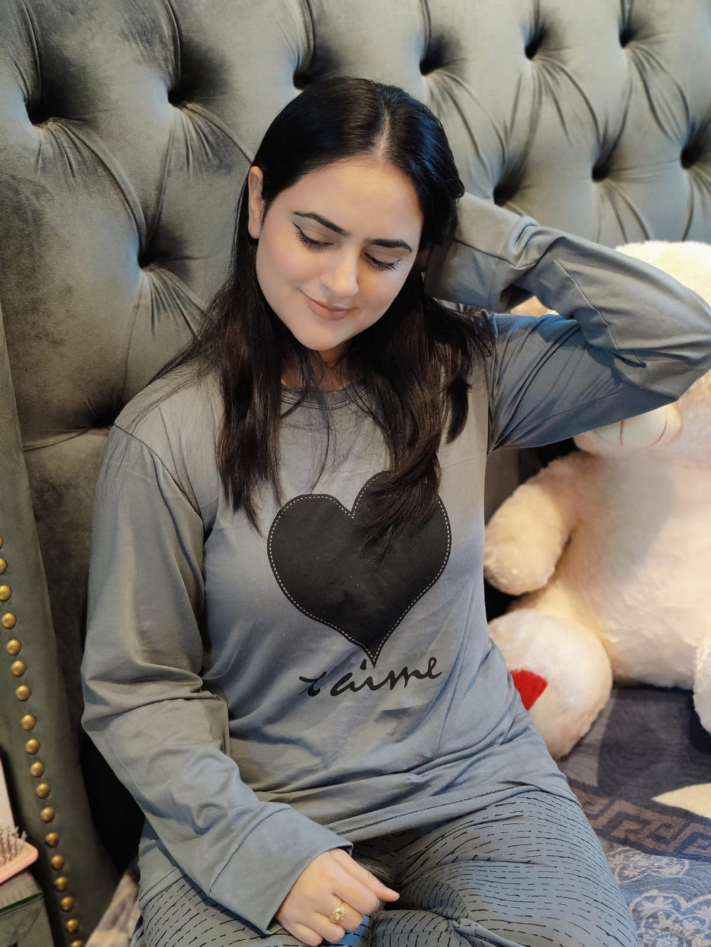 BLACK Double HEART NIGHTWEAR