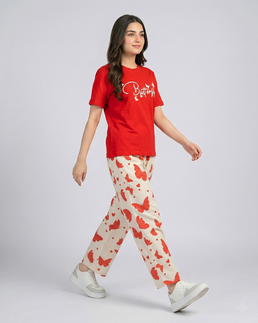 Mehroon Small Butterfly Printed Nightwear
