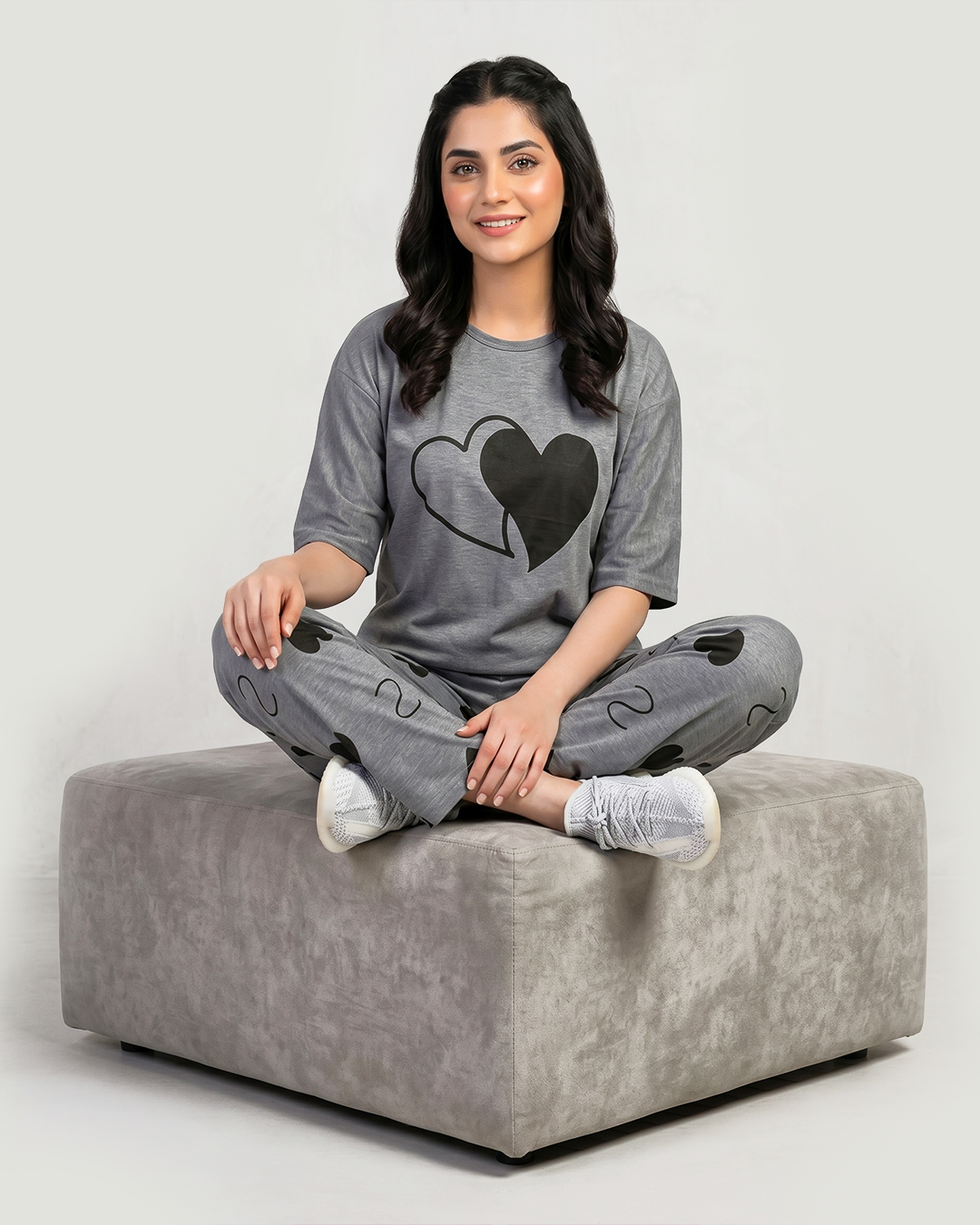 BLACK Double HEART NIGHTWEAR