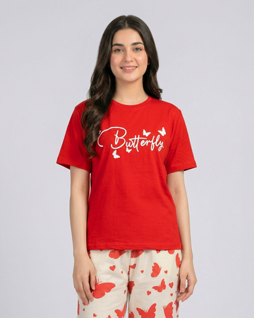 Mehroon Small Butterfly Printed Nightwear