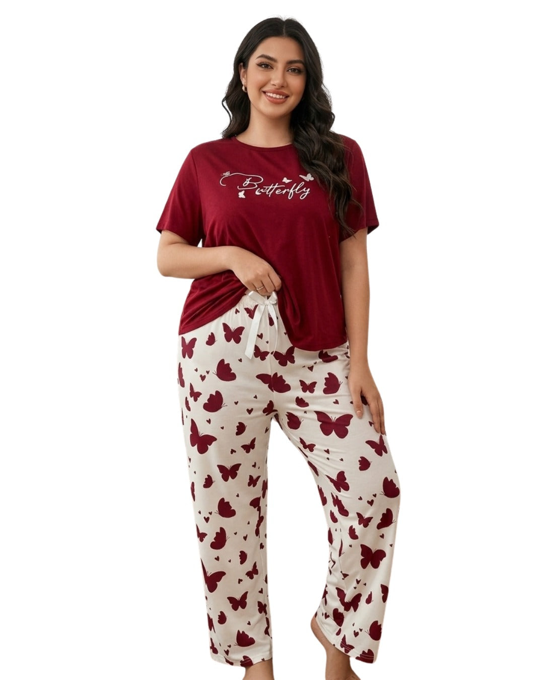 Mehroon Small Butterfly Printed Nightwear
