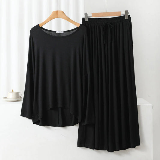 Black Round Neck Women Night Suit PJ Set