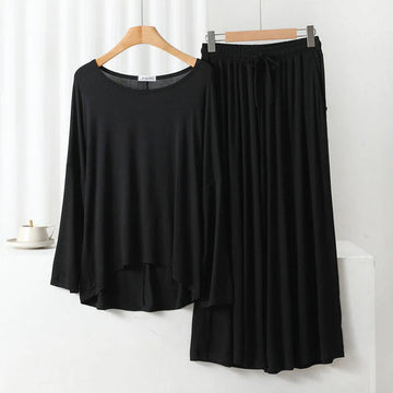 Black Round Neck Women Night Suit PJ Set