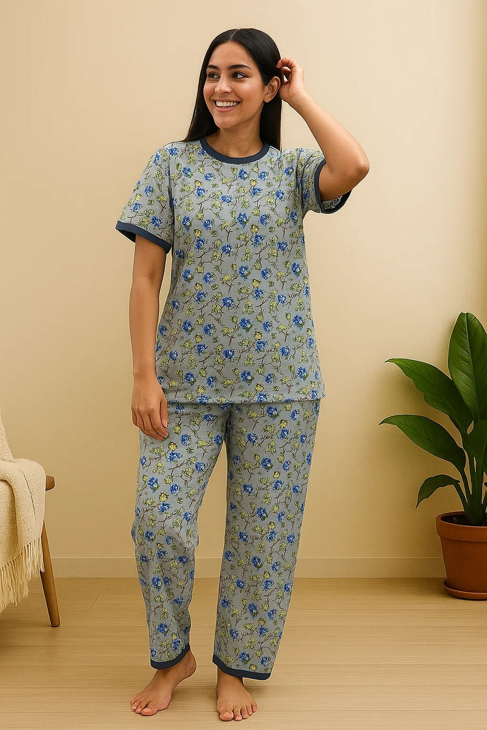 GRAY FLORAL PRINTED SHIRT AND TROUSER