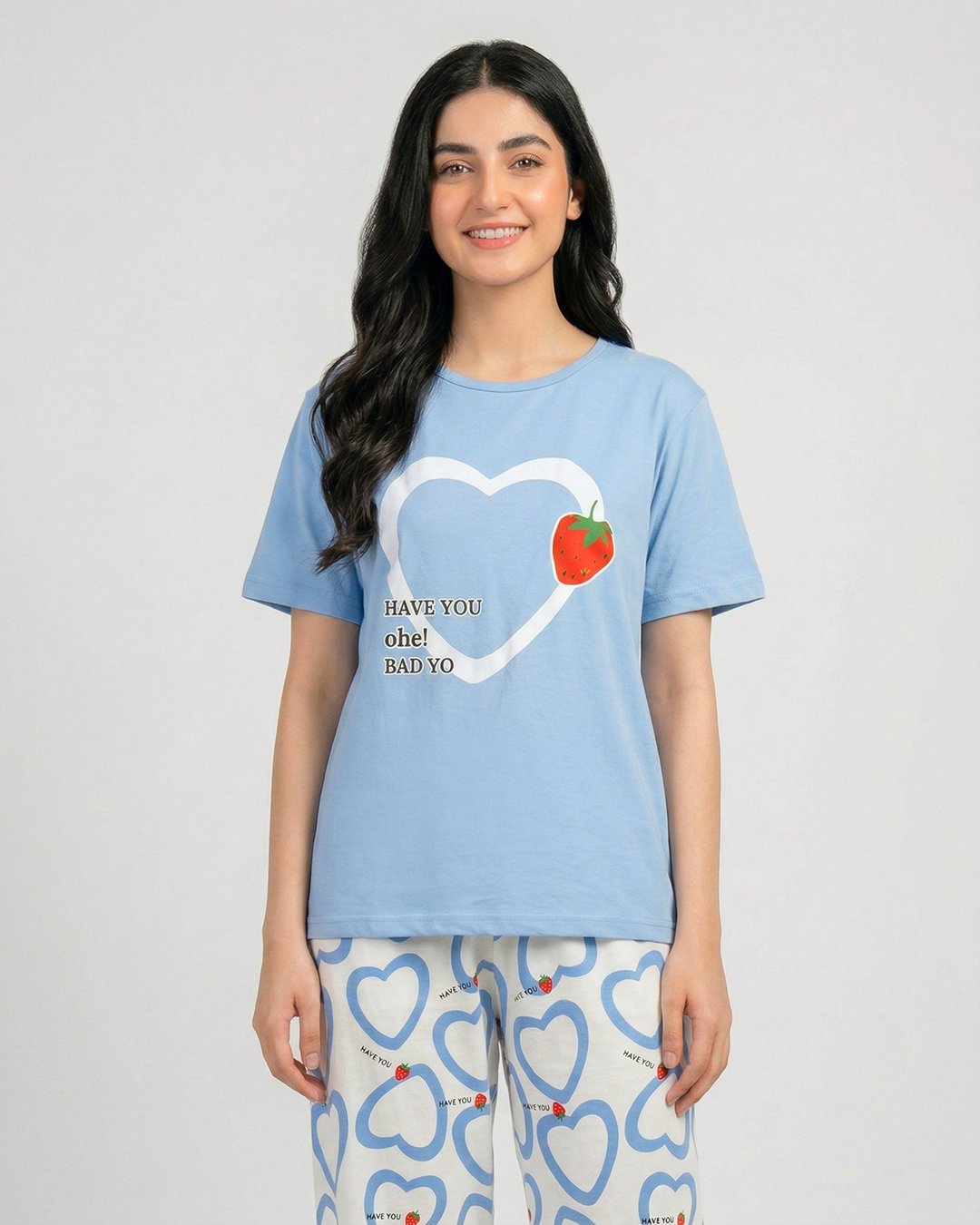 Strawberry Heart Printed Nightwear