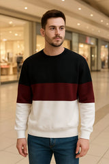 Black,Maroon & White Panel Sweatshirt