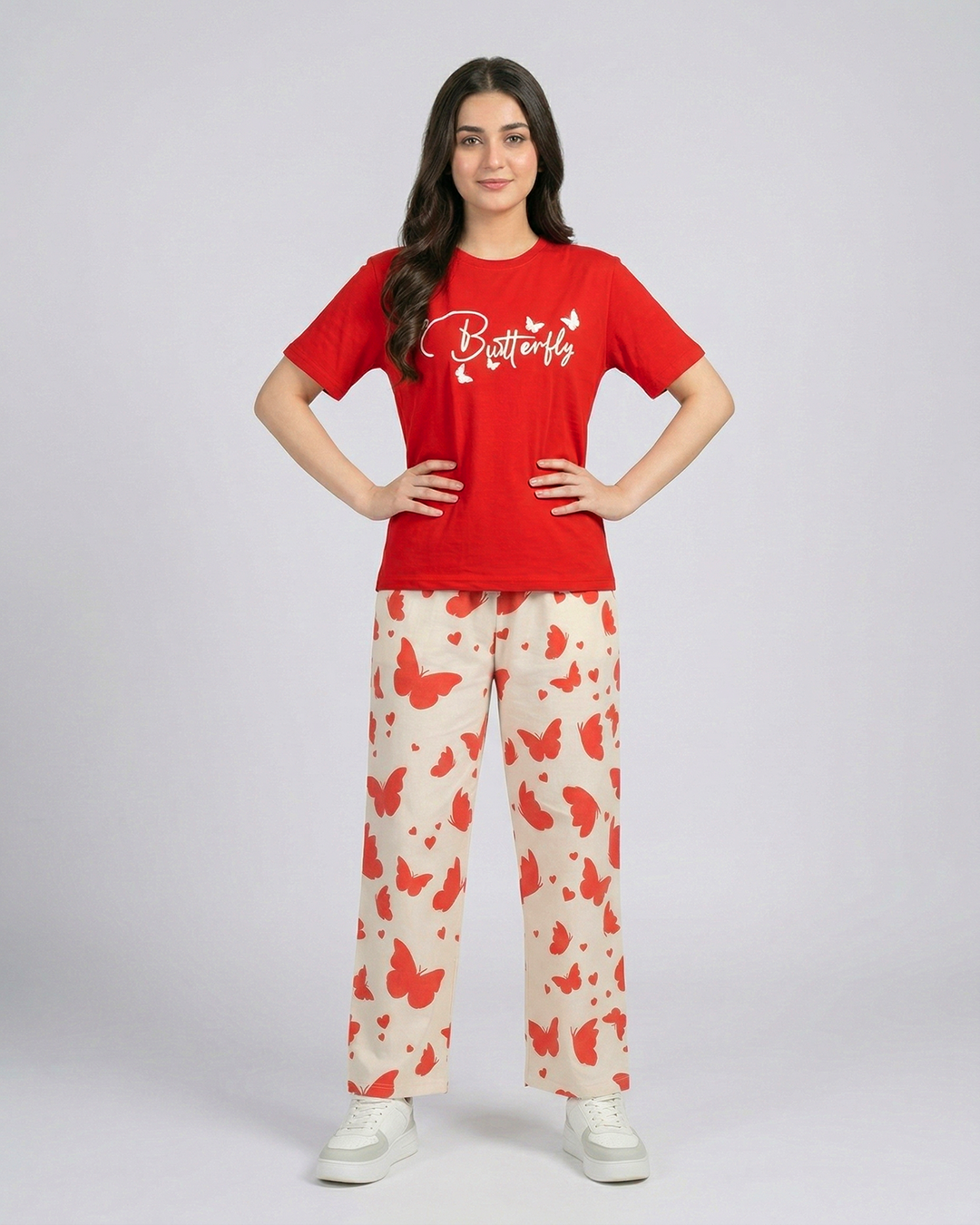 Mehroon Small Butterfly Printed Nightwear