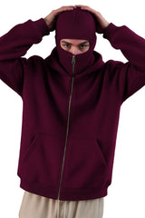 Maroon Balaclava Ninja Zipper Hoodie Jacket