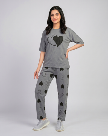 BLACK Double HEART NIGHTWEAR
