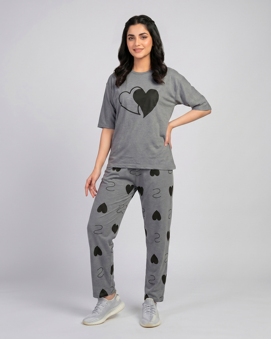 BLACK Double HEART NIGHTWEAR