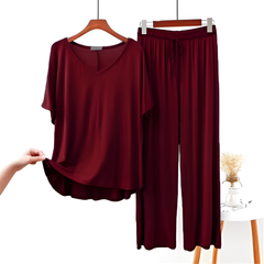 Maroon V-Neck Women Night Suit PJ Set For Her