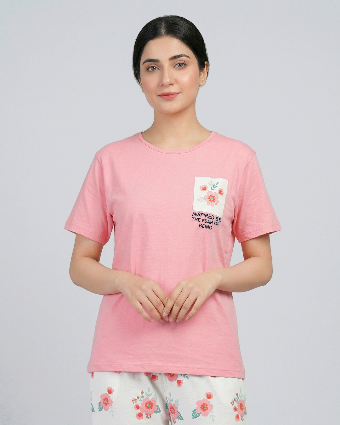 Pink Pocket Printed Nightwear