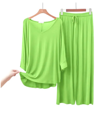 Lemon Green V-Neck Women Night Suit