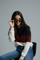 Black,Maroon & White Panel Sweatshirt
