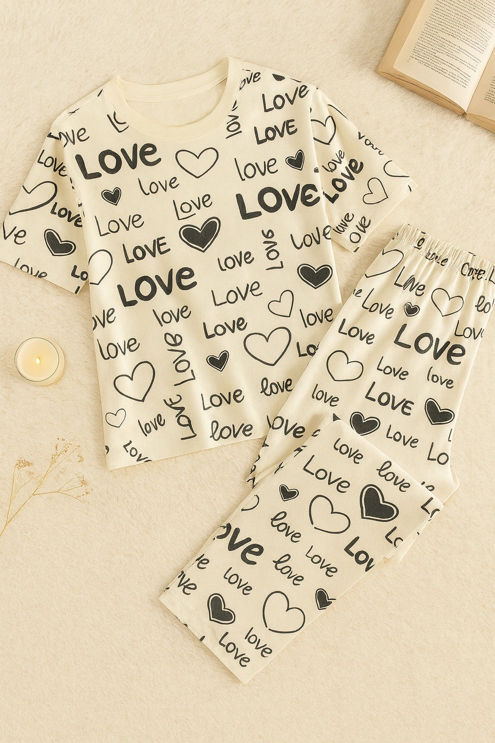 WHITE LOVE PRINTED SHIRT & TROUSER