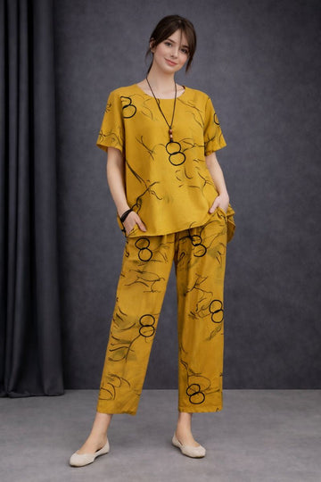 Yellow Ring Printed Capri Nightwear
