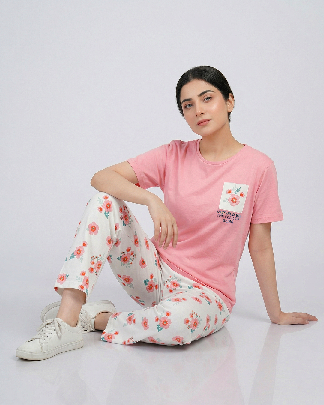 Pink Pocket Printed Nightwear