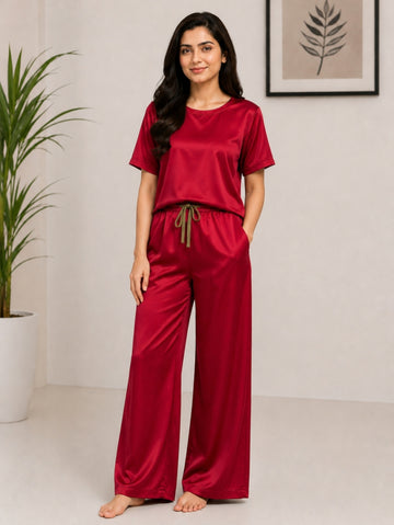 Plain Polyester Nightsuit (Maroon)