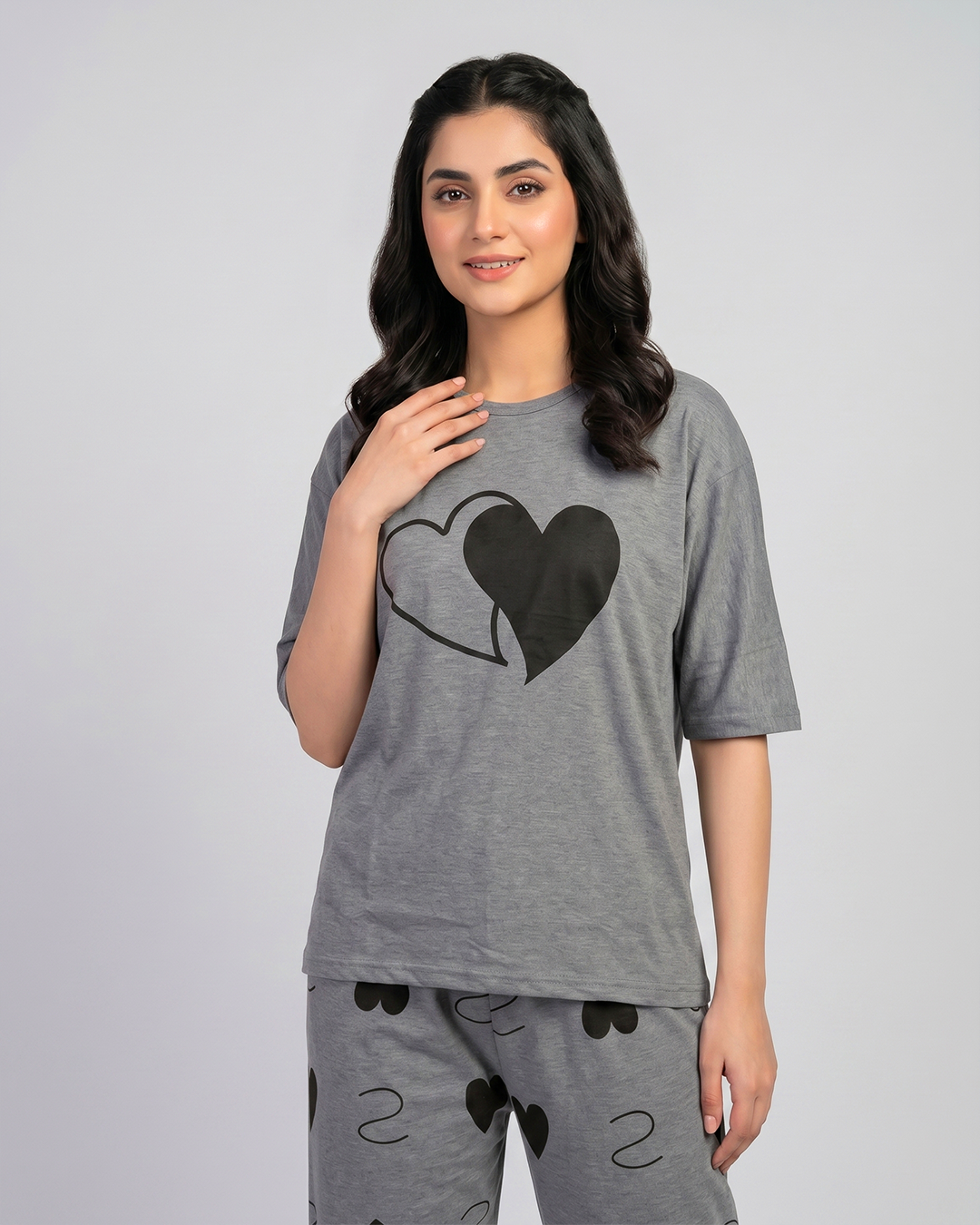BLACK Double HEART NIGHTWEAR