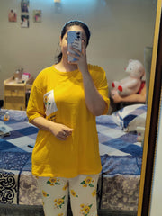 Yellow Flower Printed Cotton Nightwear for Women
