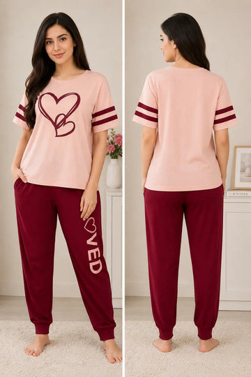 Dreamy Hearts Printed Night Suit