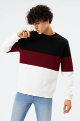 Black,Maroon & White Panel Sweatshirt