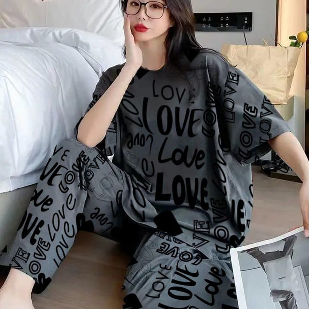 GRAY LOVE PRINTED NIGHTWEAR