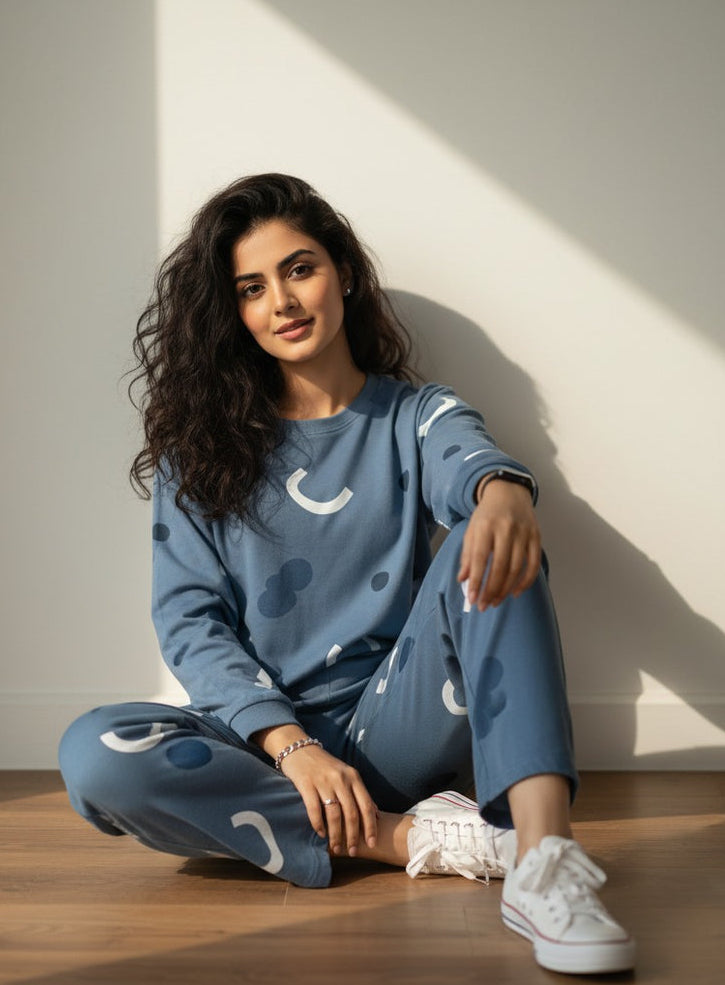 Blue Pattern Printed Nightwear