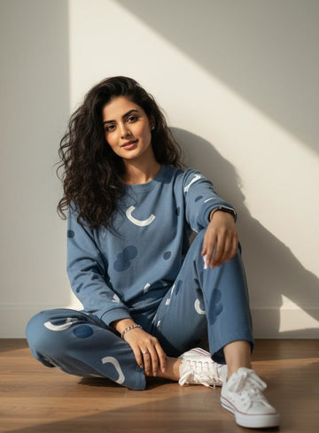 Blue Pattern Printed Nightwear